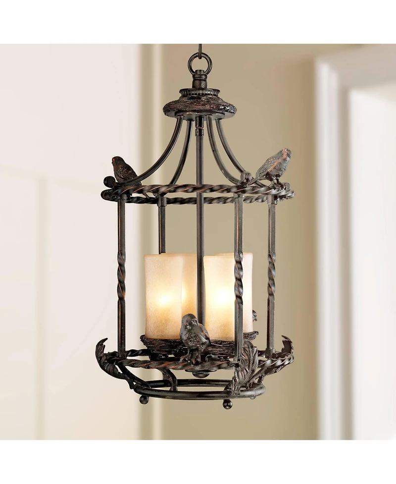 Song Birds Wrought Iron Bronze Pendant Chandelier 13 1/2" Wide Rustic Cage Scavo Glass 4-Light Fixture for Dining Room House Foyer Kitchen Island