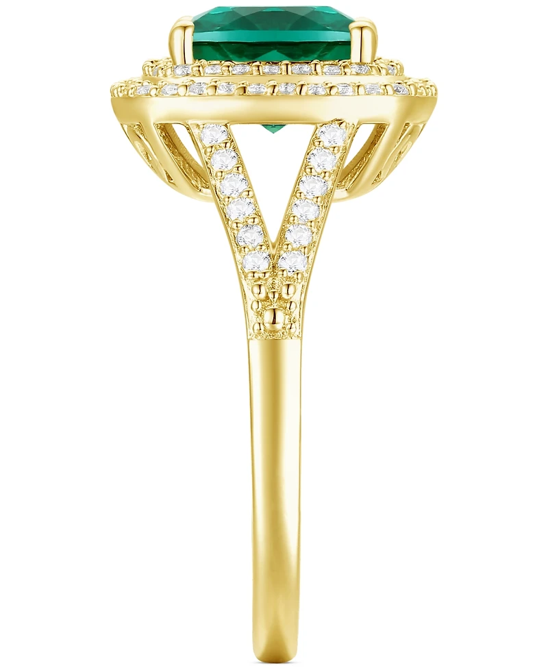 Lab-Grown Emerald (1-1/2 ct. t.w.) & White Sapphire (1/2 ct. t.w.) Ring in 14k Gold-Plated Sterling Silver