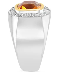 Effy Men's Madeira Citrine (6 ct. t.w.) & White Topaz (3/4 ct. t.w.) Ring in Sterling Silver & 18K Gold-Plate