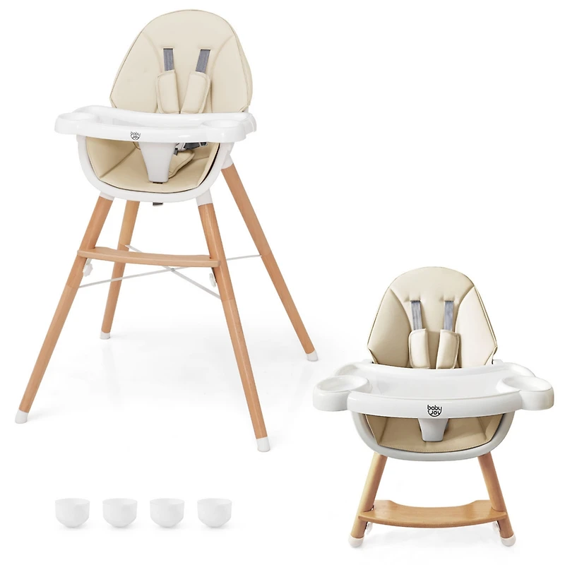 Costway Toddler High Chair Wooden Feeding Chair with 4-Gear Tray & Removable Cushion