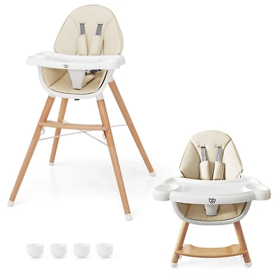 Costway Toddler High Chair Wooden Feeding Chair with 4-Gear Tray & Removable Cushion