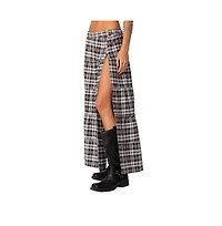 Women's Plaid side slit tiered maxi skirt