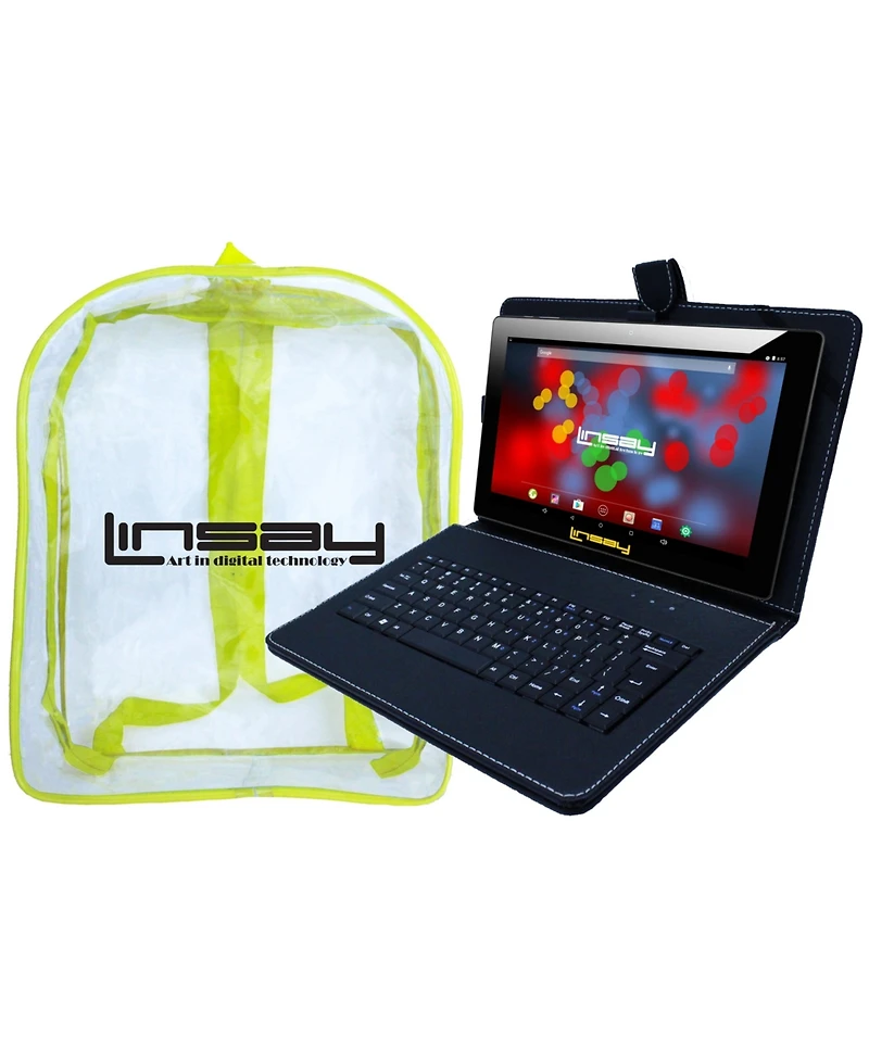 New Linsay 10.1" Tablet Octa-Core 128GB storage with Exclusive Black Leather Keyboard and Backpack Newest Android 14