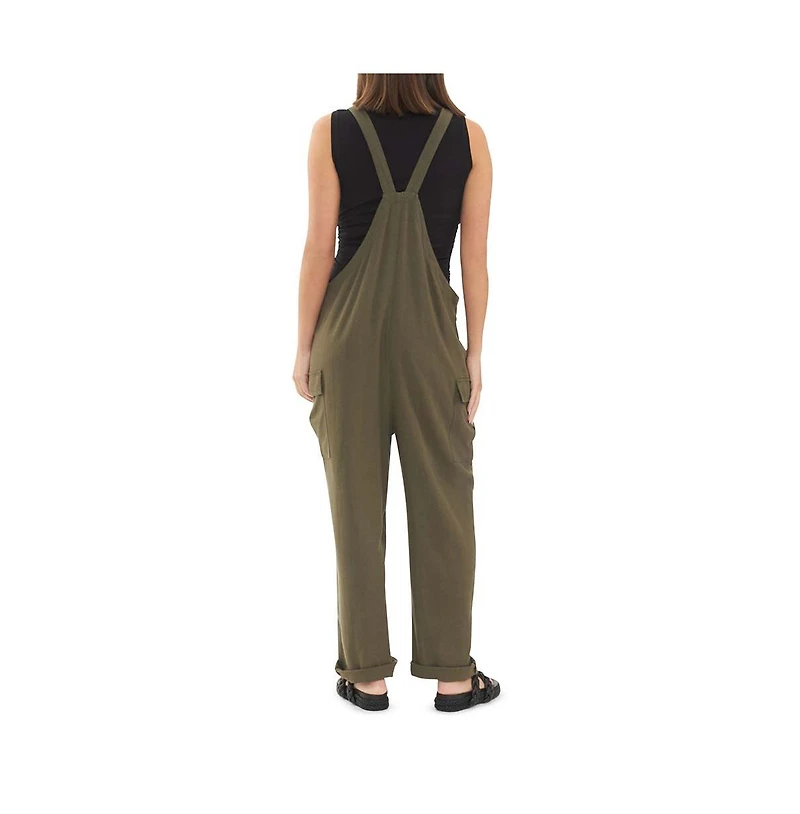 Maternity Cargo Pocket Linen Jumpsuit Olive