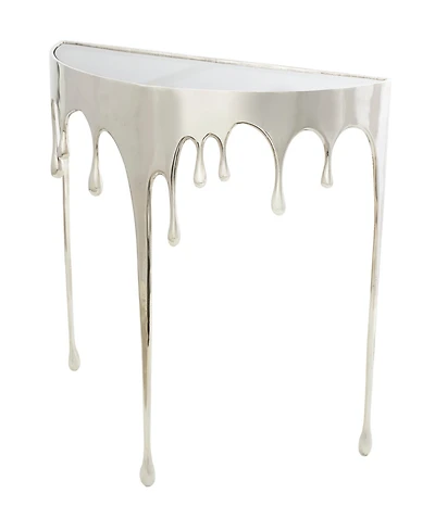 Rosemary Lane Aluminum Drip Console Table with Melting Designed Legs and Shaded Glass Top, 36" x 14" x 32"