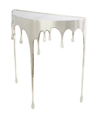 Rosemary Lane Aluminum Drip Console Table with Melting Designed Legs and Shaded Glass Top, 36" x 14" x 32"