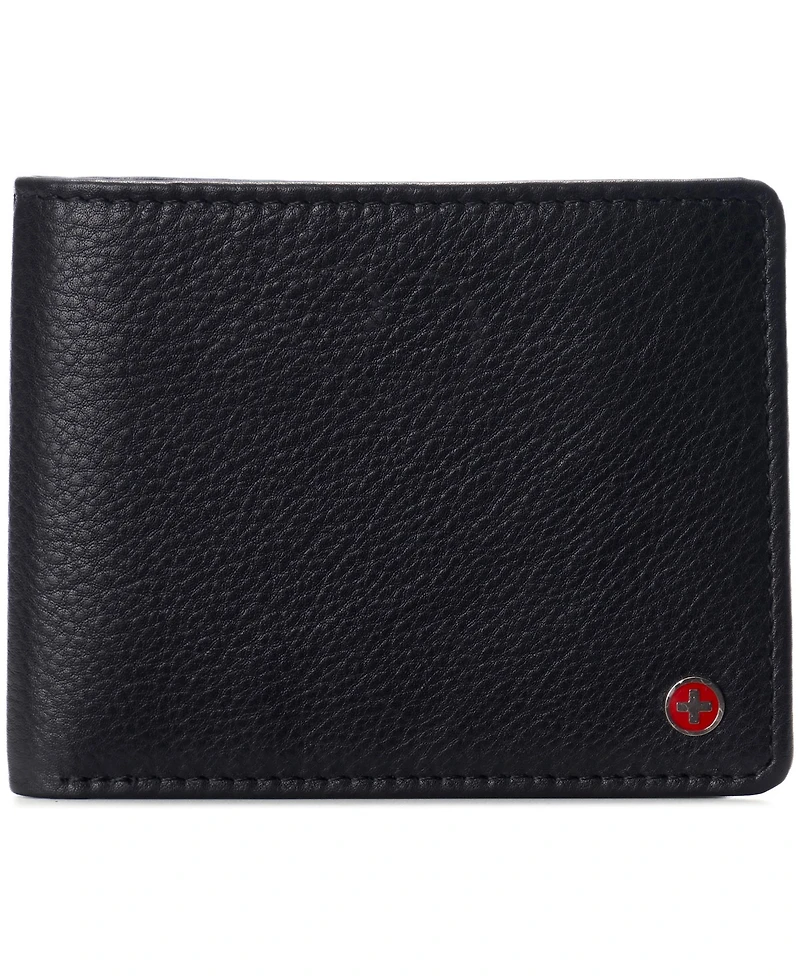 Alpine Swiss Mens Genuine Leather Passcase Bifold Wallet Rfid Safe 2 Id Windows