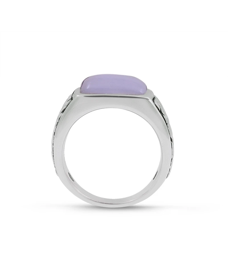 LuvMyJewelry Blue Lace Agate Gemstone Sterling Silver Men Signet Ring Black Rhodium