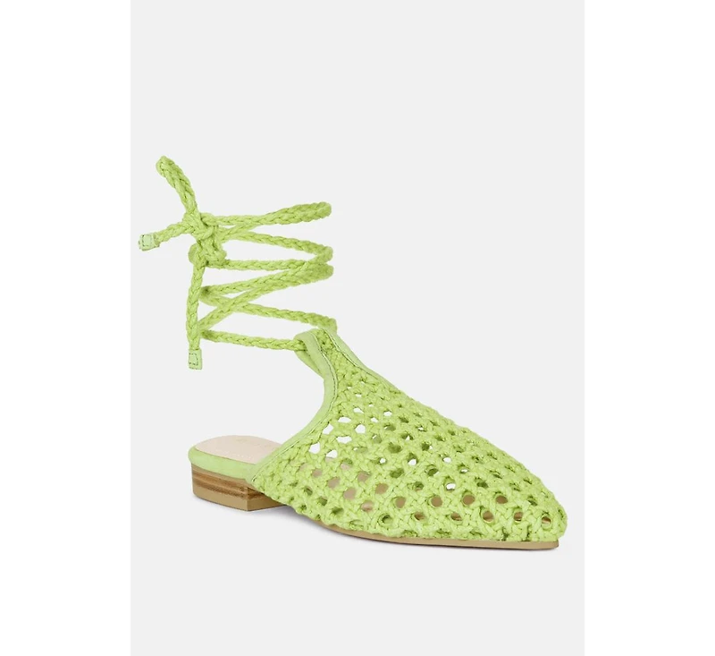 Tutsi Womens Handwoven Honeycomb Tie Up Flat Mules