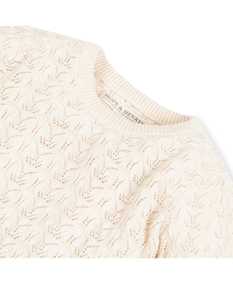 Hope & Henry Girls Long Balloon Sleeve Pointelle Pullover Sweater