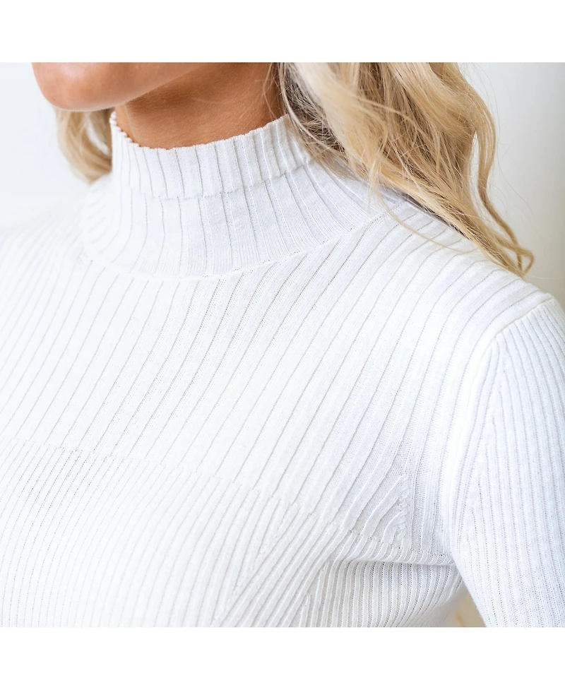 Hope & Henry Women's Long Sleeve Mock Neck Rib Knit Sweater