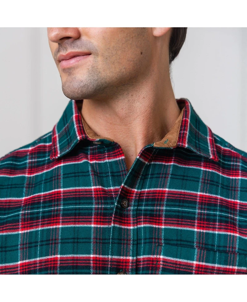 Hope & Henry Men's Organic Flannel Shirt with Suede Detail