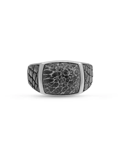 LuvMyJewelry Fossil Agate Gemstone Sterling Silver Men Signet Ring Black Rhodium
