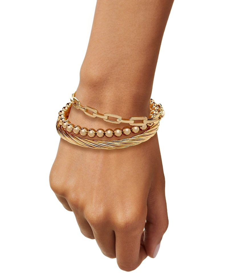 3-Pc. Set Beaded, Torchon & Paperclip Cuff Bangle Bracelets in 14k Gold-Plated Sterling Silver