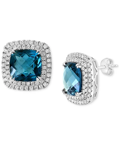 Effy London Blue Topaz (9-3/4 ct. t.w.) & Diamond (1-1/10 ct. t.w.) Halo Stud Earrings in 14k White Gold