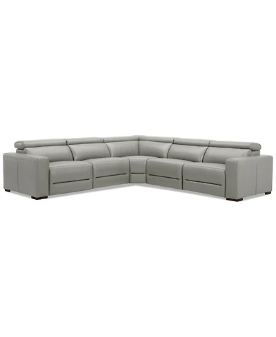 Nevio 124" 5-Pc. Leather Sectional with 2 Power Recliners and Headrests, Created For Macy's