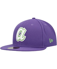 Men's New Era Purple Atlanta Braves Lime Side Patch 59FIFTY Fitted Hat