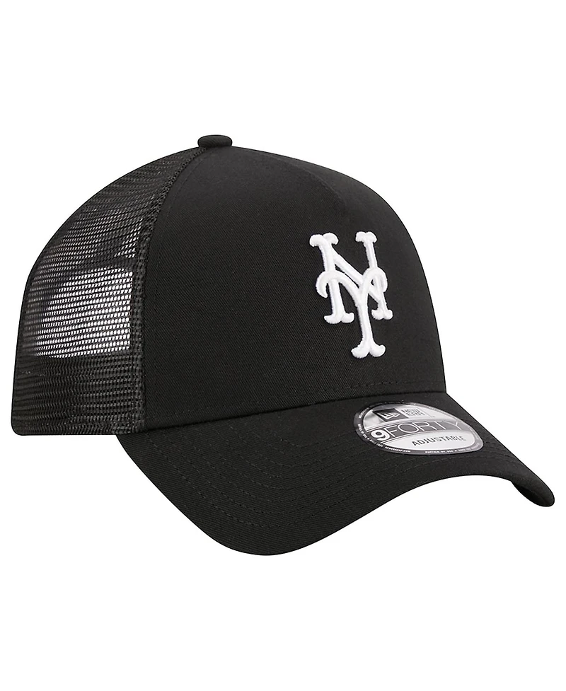 Men's New Era Black New York Mets A-Frame 9FORTY Trucker Adjustable Hat