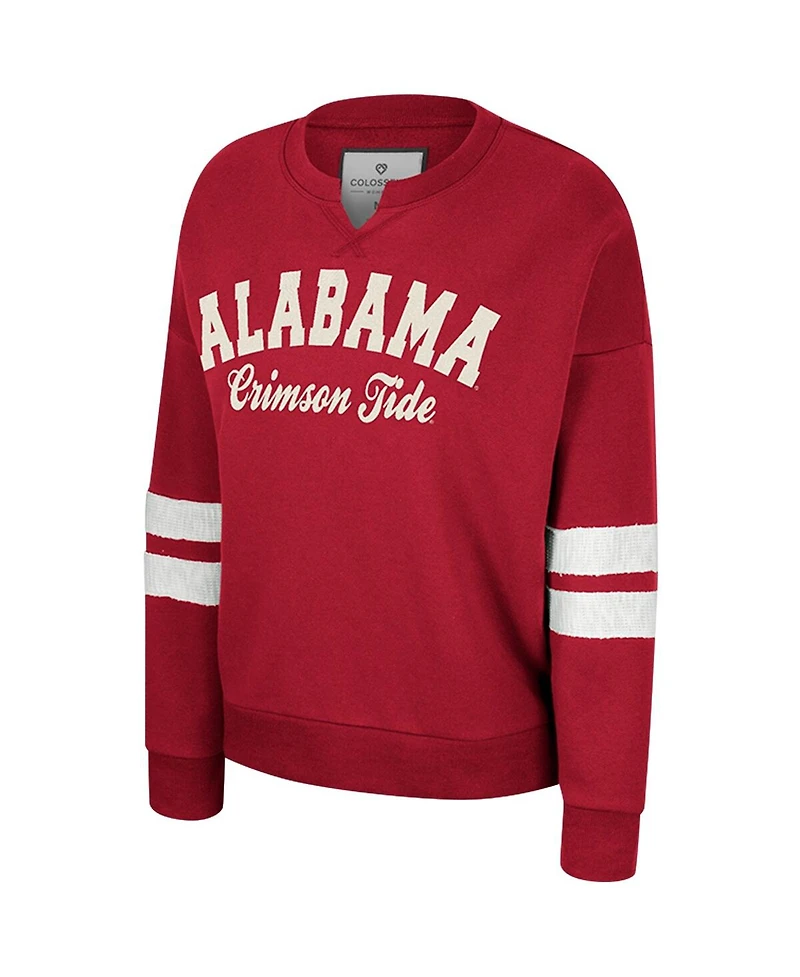 Women's Colosseum Crimson Distressed Alabama Crimson Tide Perfect Date Notch Neck Pullover Sweatshirt