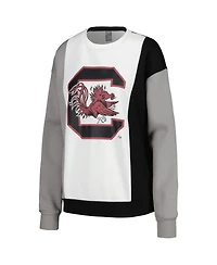 Women's Gameday Couture White, Black South Carolina Gamecocks Vertical Color-Block Pullover Sweatshirt