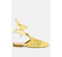 Rag & Co Bartsi Off White Handwoven Tie Up Flat Mules