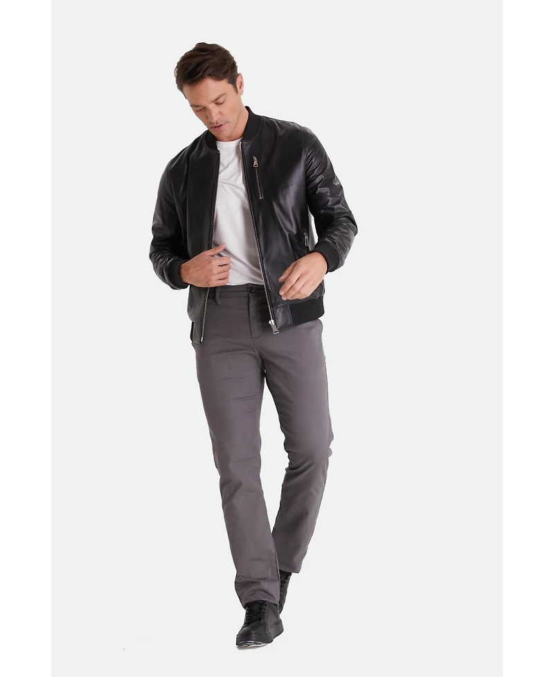Furniq Uk Men's Genuine Leather Bomber Jacket, Black