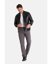 Furniq Uk Men's Genuine Leather Bomber Jacket, Black