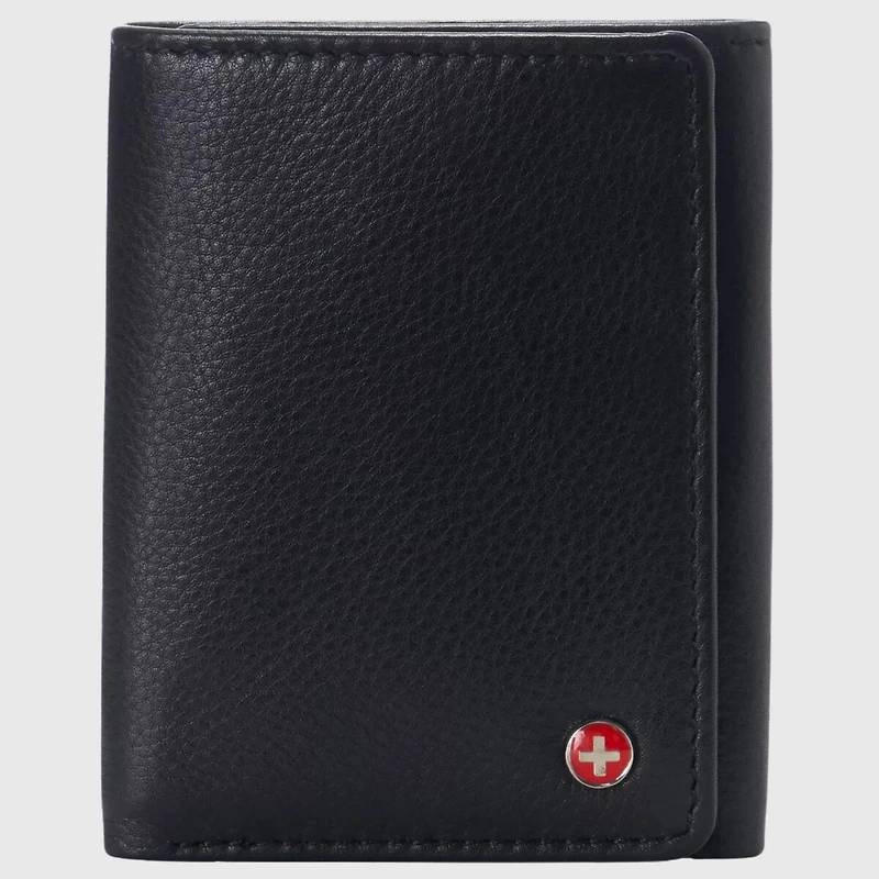 Alpine Swiss Mens Leon Trifold Wallet Rfid Safe Bifold Genuine Leather Id Window