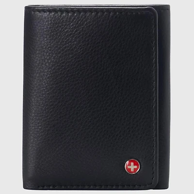 Alpine Swiss Mens Leon Trifold Wallet Rfid Safe Bifold Genuine Leather Id Window