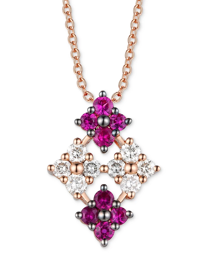 Le Vian Passion Ruby (1/4 ct. t.w.) & Vanilla Diamond (1/4 ct. t.w.) Quad Cluster 18" Pendant Necklace in 14k Rose Gold