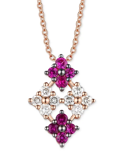 Le Vian Passion Ruby (1/4 ct. t.w.) & Vanilla Diamond (1/4 ct. t.w.) Quad Cluster 18" Pendant Necklace in 14k Rose Gold