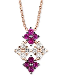 Le Vian Passion Ruby (1/4 ct. t.w.) & Vanilla Diamond (1/4 ct. t.w.) Quad Cluster 18" Pendant Necklace in 14k Rose Gold