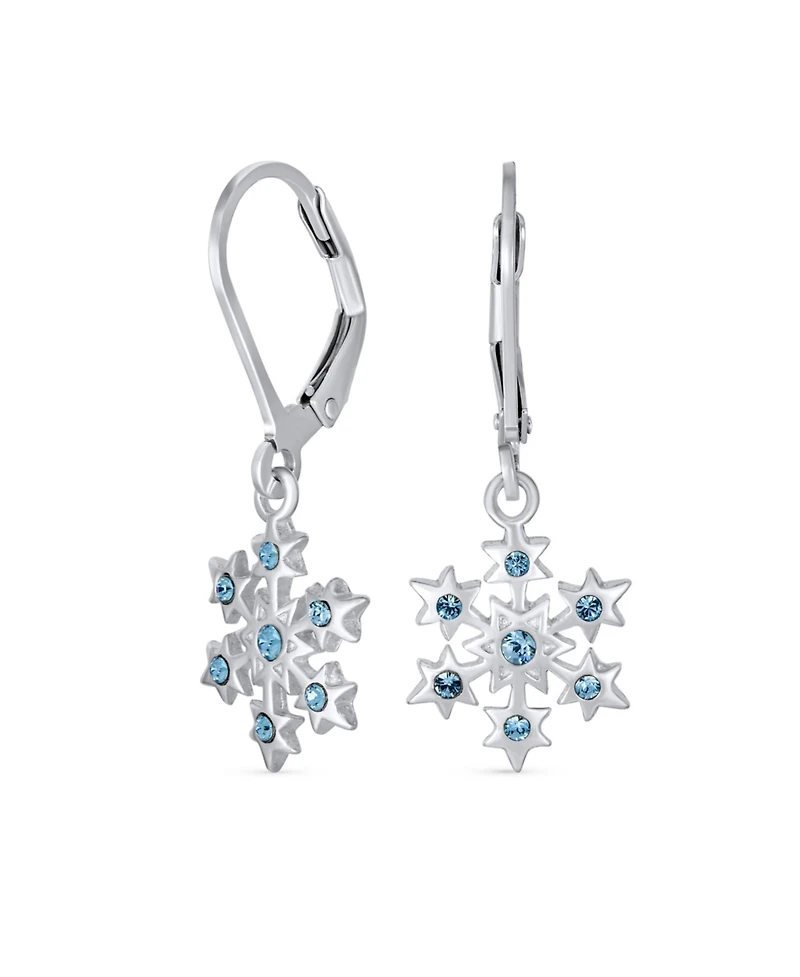Bling Jewelry Blue Holiday Party Jewelry Set Cz Snowflake Earrings & Necklace Brooch Pin