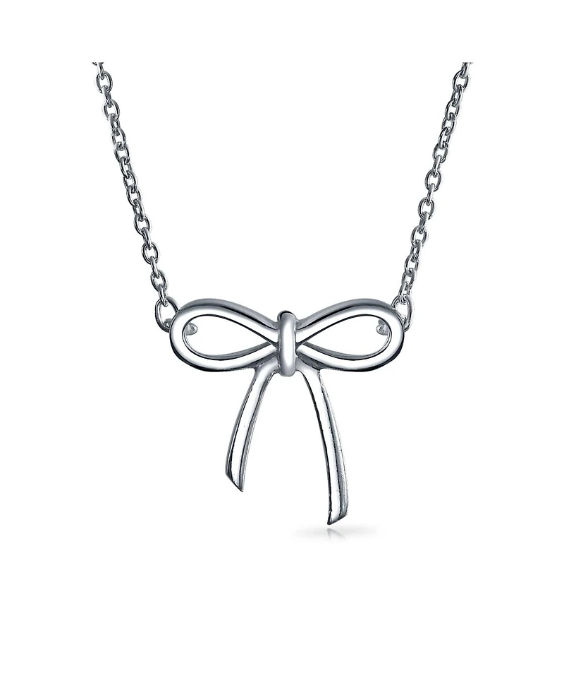 Bling Jewelry Minimalist Holiday Bow Ribbon Pendant Station Pendant Necklace Sterling Silver