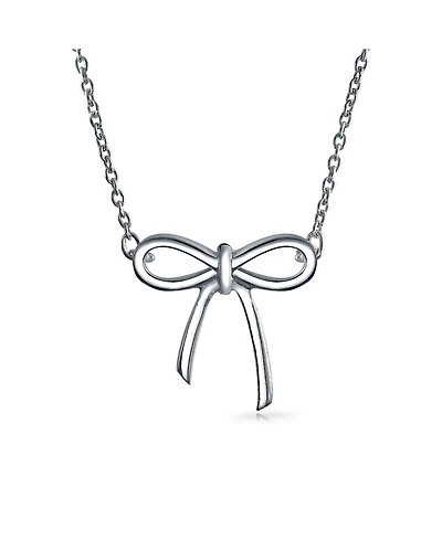 Bling Jewelry Minimalist Holiday Bow Ribbon Pendant Station Pendant Necklace Sterling Silver