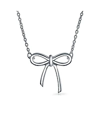 Bling Jewelry Minimalist Holiday Bow Ribbon Pendant Station Pendant Necklace Sterling Silver