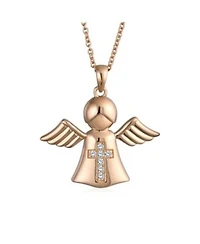 Bling Jewelry Tiny Petite Cz Accent Religious Cross Protection Guardian Angel Pendant Necklace Rose Gold Plated Sterling Silver
