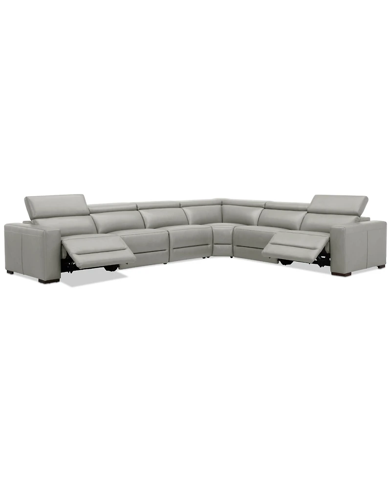 Nevio 157" 6-Pc. Leather Sectional with 2 Power Recliners and Headrests, Created For Macy's