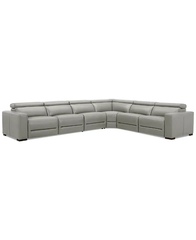 Nevio 157" 6-Pc. Leather Sectional with 3 Power Recliners and Headrests, Created For Macy's