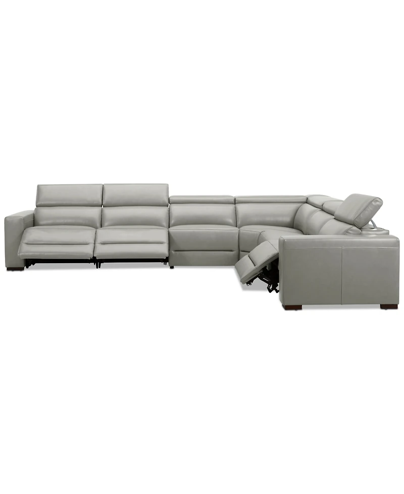 Nevio 157" 6-Pc. Leather Sectional with 3 Power Recliners and Headrests, Created For Macy's