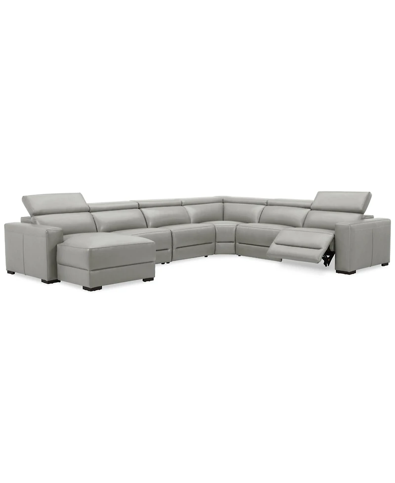 Nevio 157" 6-Pc. Leather Sectional with 1 Power Recliner, Headrests and Chaise, Created For Macy's