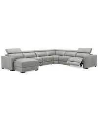 Nevio 157" 6-Pc. Leather Sectional with 1 Power Recliner, Headrests and Chaise, Created For Macy's