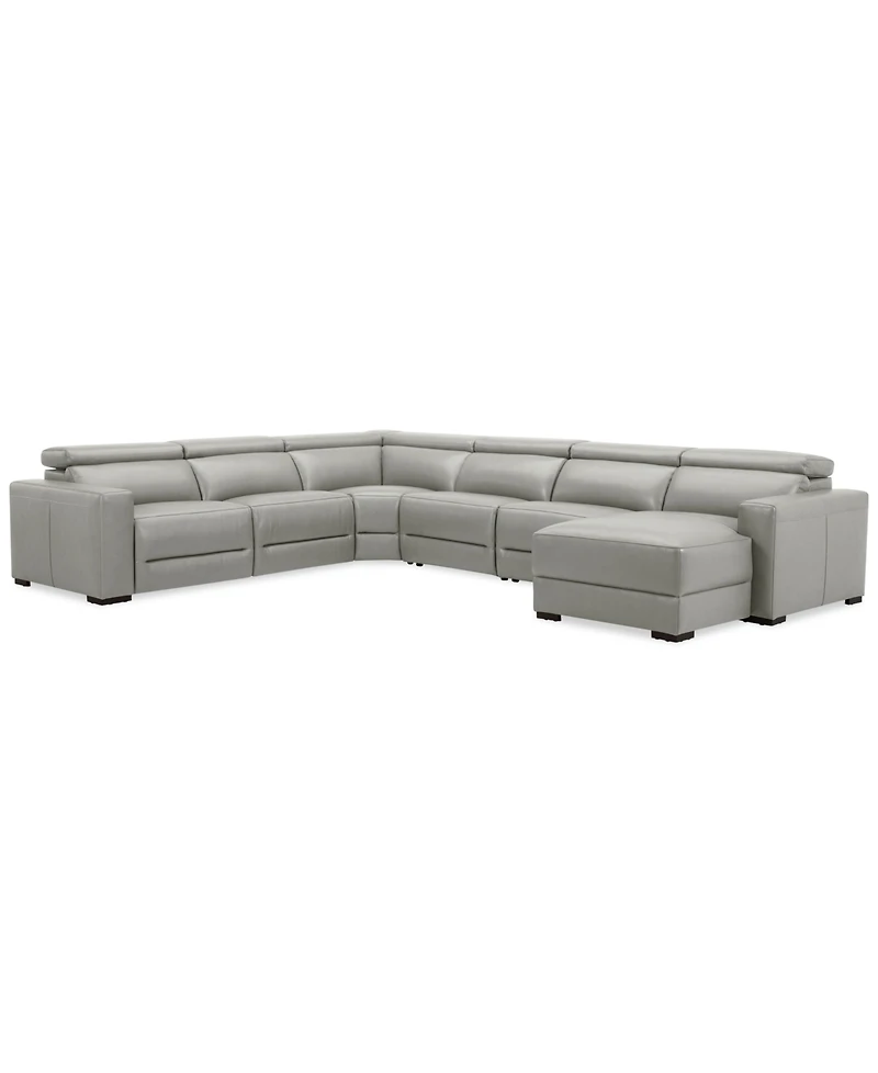Nevio 157" 6-Pc. Leather Sectional with 2 Power Recliners, Headrests and Chaise, Created For Macy's