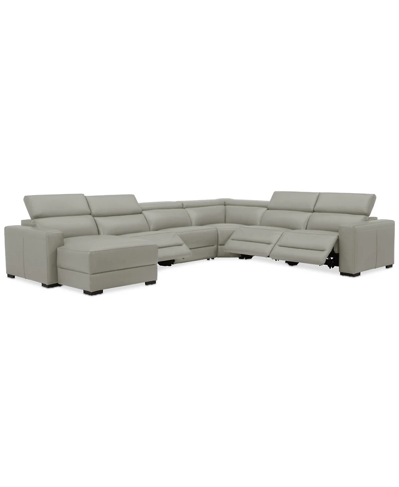Nevio 157" 6-Pc. Leather Sectional with 3 Power Recliners, Headrests and Chaise, Created For Macy's