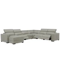Nevio 157" 6-Pc. Leather Sectional with 3 Power Recliners, Headrests and Chaise, Created For Macy's