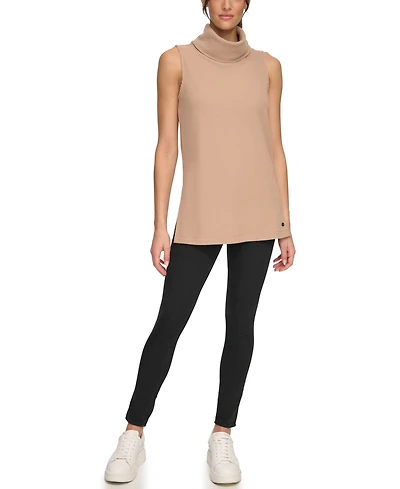 Andrew Marc Sport Women's Brushed Rib Sleeveless Turtleneck Tunic with Side Vents Top