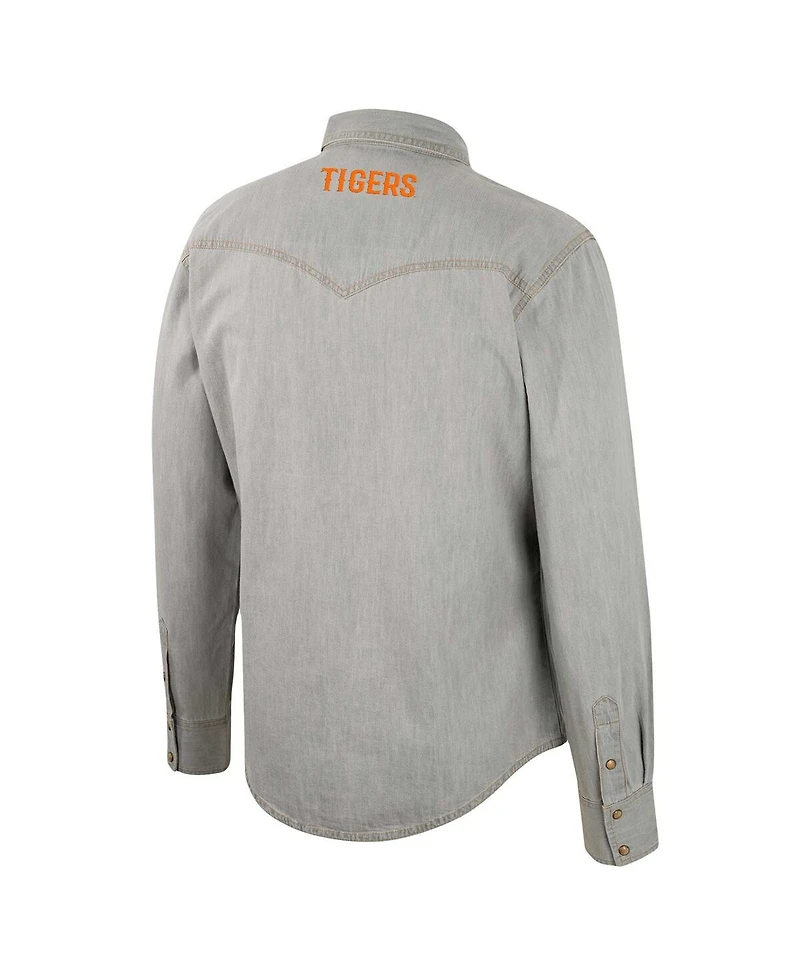 Men's Colosseum x Wrangler Gray Clemson Tigers Cowboy Cut Western Full-Snap Long Sleeve Shirt