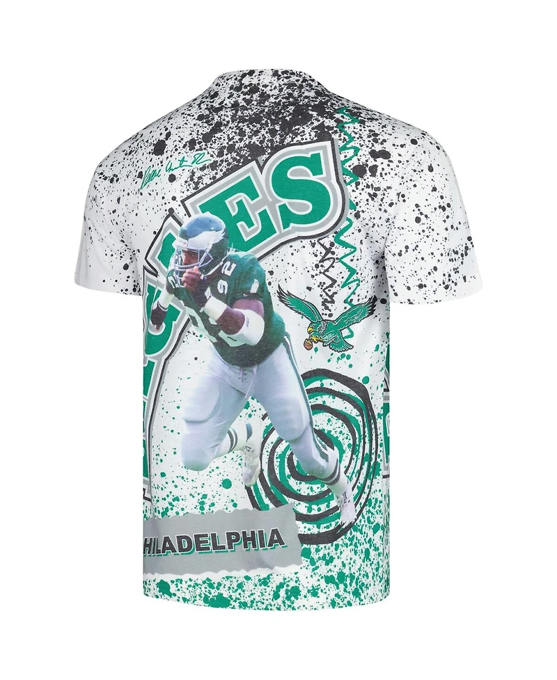 Men's Mitchell & Ness Reggie White White Philadelphia Eagles Retired Player Name and Number Burst T-shirt