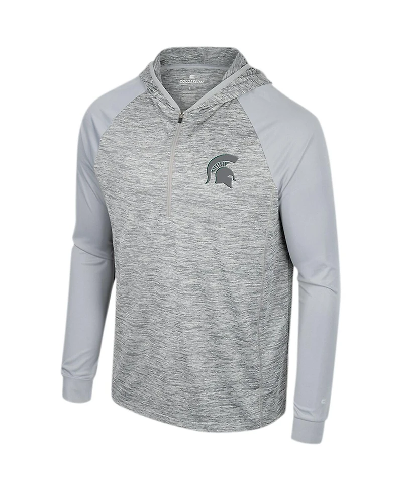 Men's Colosseum Gray Michigan State Spartans Cybernetic Raglan Quarter-Zip Hooded Top