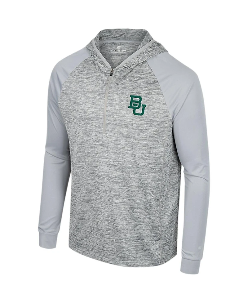 Men's Colosseum Gray Baylor Bears Cybernetic Raglan Quarter-Zip Hooded Top